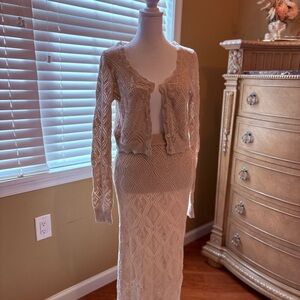 NWOT Cream Knit Cardigan and Skirt Set